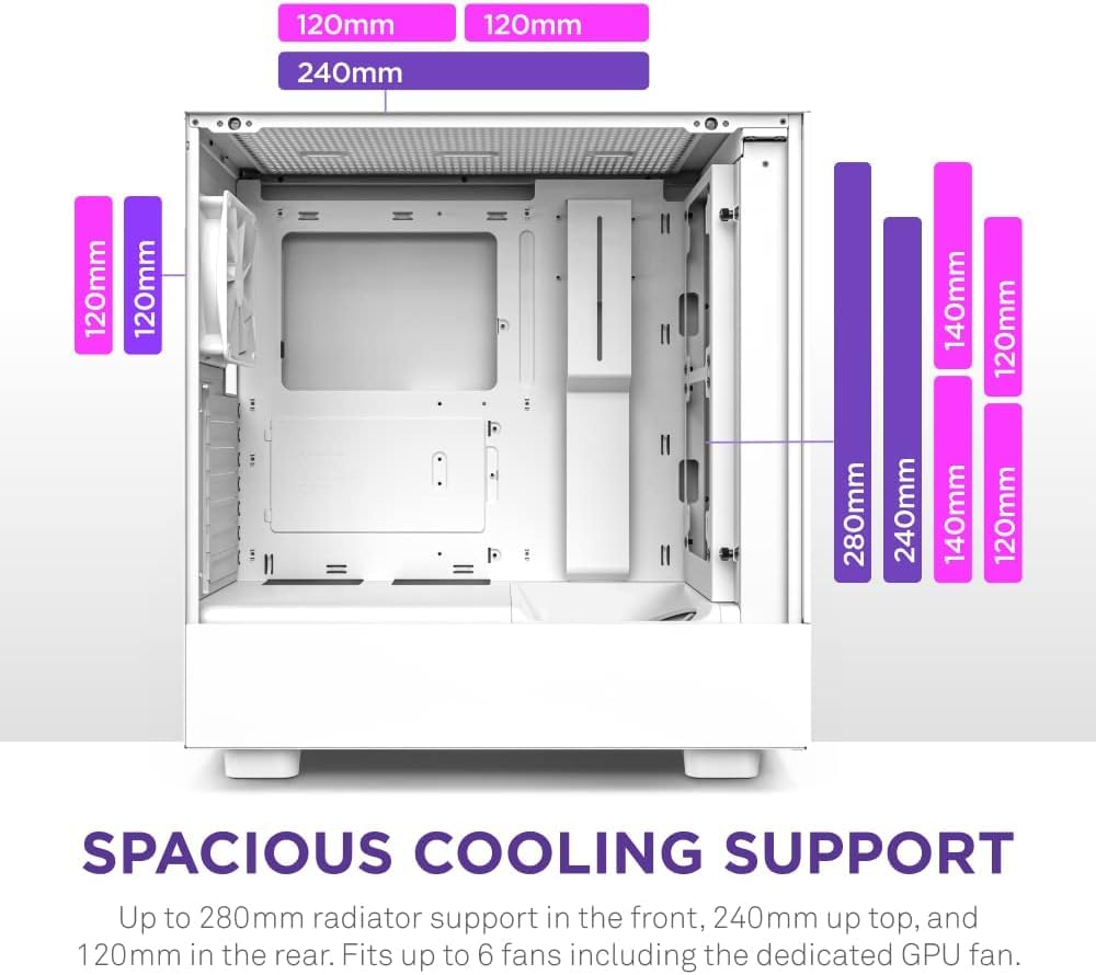 Foto 5 pulgar | Funda Para Videojuegos Para Pc Nzxt H5 Flow Compact Atx Mid-tower Blanca - Venta Internacional.