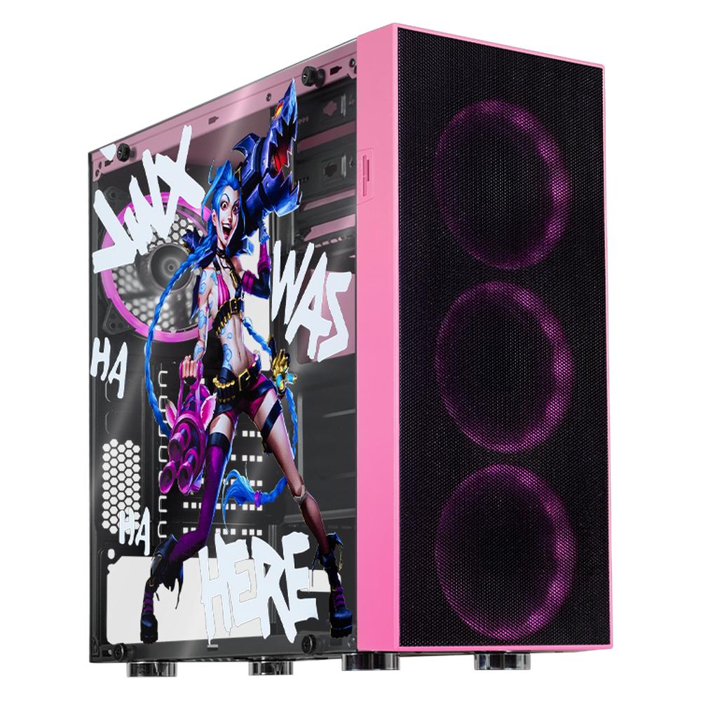 Foto 2 pulgar | Gabinete Gamer Xtreme Pc Gaming Jinx Edition Media Torre Atx 4 Fan Cristal Templado Argb Rosa