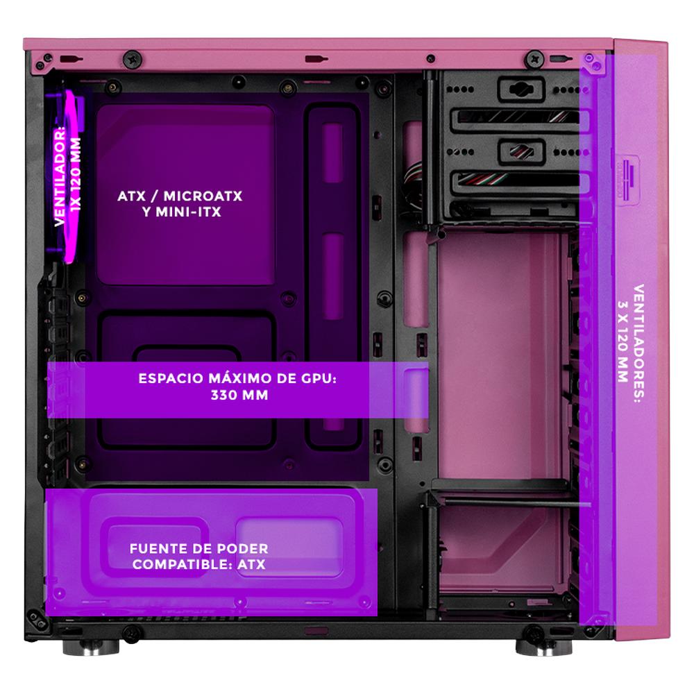 Foto 4 pulgar | Gabinete Gamer Xtreme Pc Gaming Jinx Edition Media Torre Atx 4 Fan Cristal Templado Argb Rosa