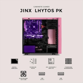 Foto 5 | Gabinete Gamer Xtreme Pc Gaming Jinx Edition Media Torre Atx 4 Fan Cristal Templado Argb Rosa