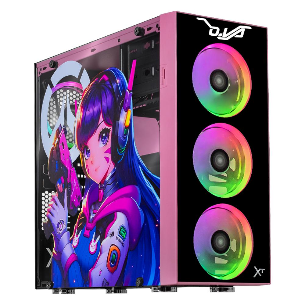 Foto 2 pulgar | Gabinete Gamer Xtreme Pc Gaming D.va Edition Media Torre Atx 600w 4 Fan Cristal Templado Rgb Rosa