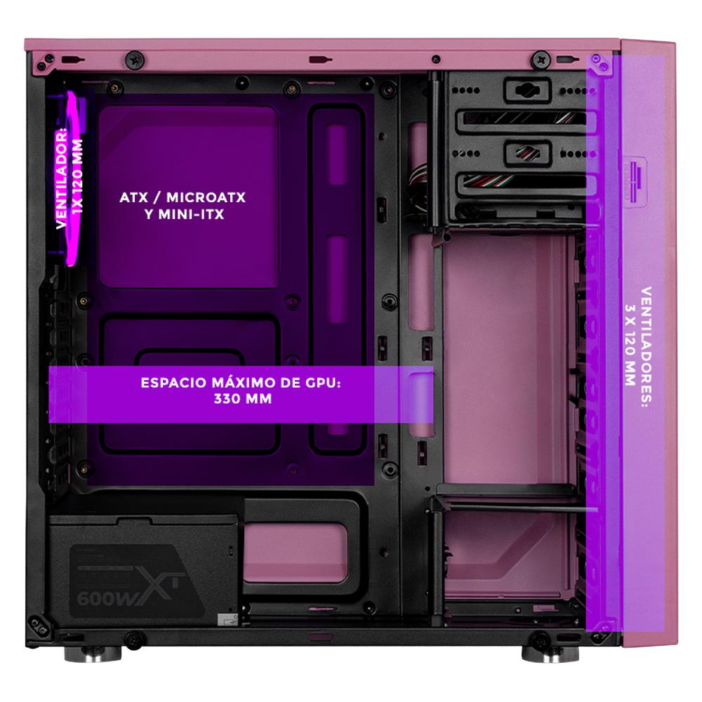 Foto 4 pulgar | Gabinete Gamer Xtreme Pc Gaming D.va Edition Media Torre Atx 600w 4 Fan Cristal Templado Rgb Rosa