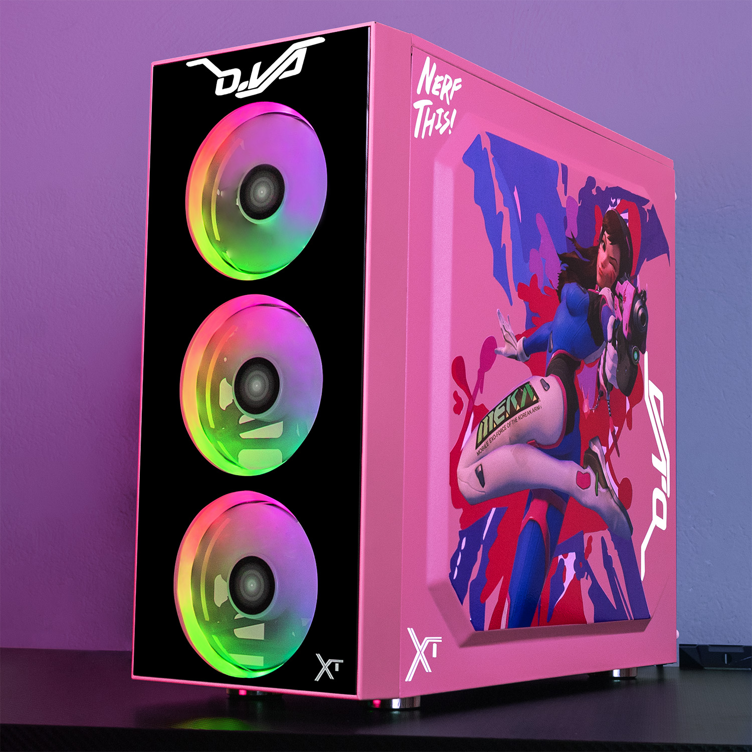 Foto 8 | Gabinete Gamer Xtreme Pc Gaming D.va Edition Media Torre Atx 600w 4 Fan Cristal Templado Rgb Rosa