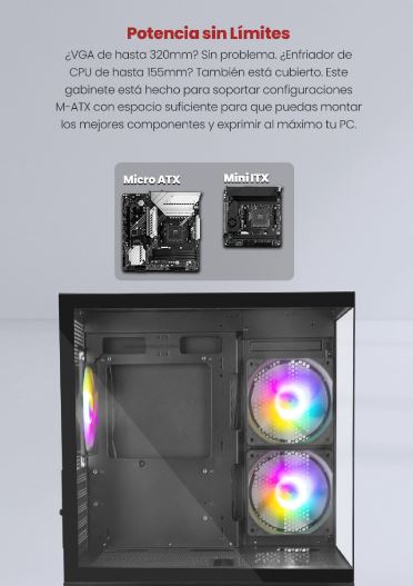 Foto 7 pulgar | Gabinete Gamer Getttech Gcm-550ac-02 7 Ventiladores (3 Instalados) Vga Hasta 320mm Enfriador Hasta 155mm Fuentes A