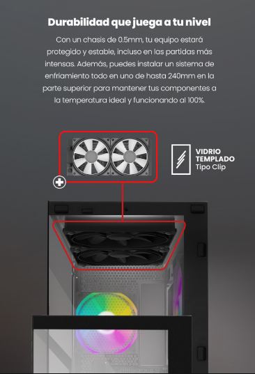 Foto 7 | Gabinete Gamer Getttech Gcm-550ac-02 7 Ventiladores (3 Instalados) Vga Hasta 320mm Enfriador Hasta 155mm Fuentes A