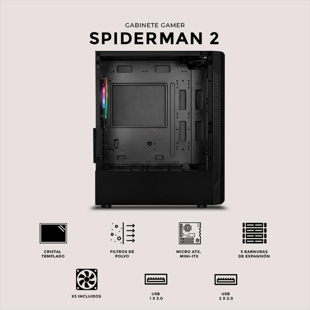 Foto 6 pulgar | Gabinete Gamer Xtreme Pc Gaming Spider-man Il Edition Micro Torre Micro Atx 3 Fan Cristal Templado Rgb Negro