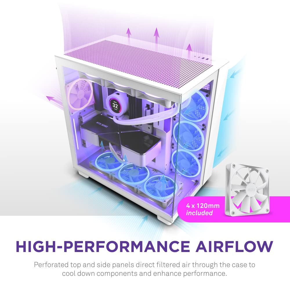 Foto 4 pulgar | Funda Para Videojuegos Para Pc Nzxt H9 Flow, Doble Cámara, Atx Mid-tower, Blanca - Venta Internacional.