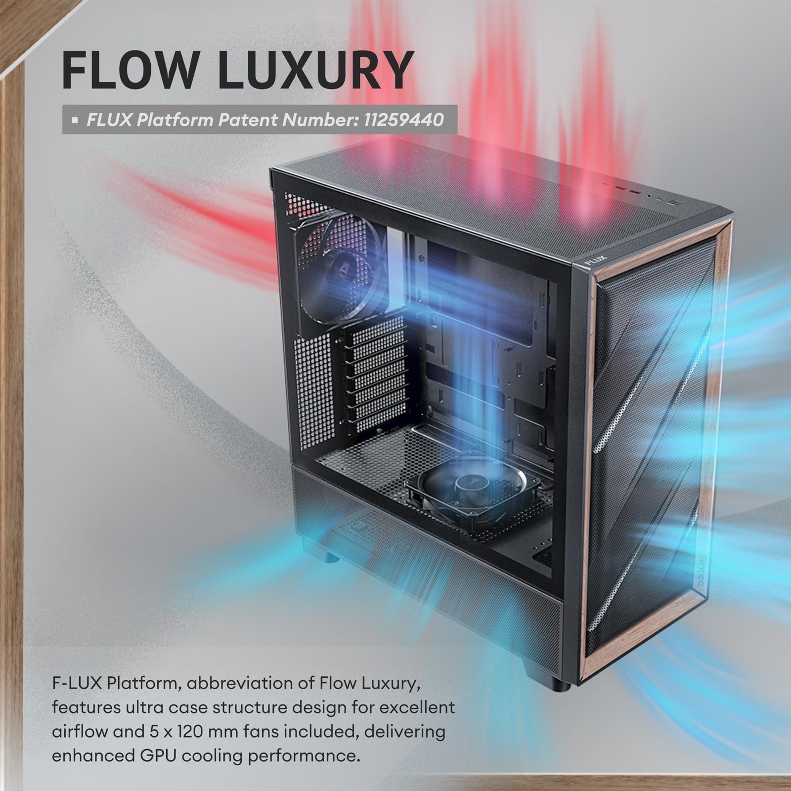 Foto 3 pulgar | Estuche Para Pc Antec Flux Wood Mid-tower E-atx Con 5 Ventiladores Y Tipo C - Venta Internacional.