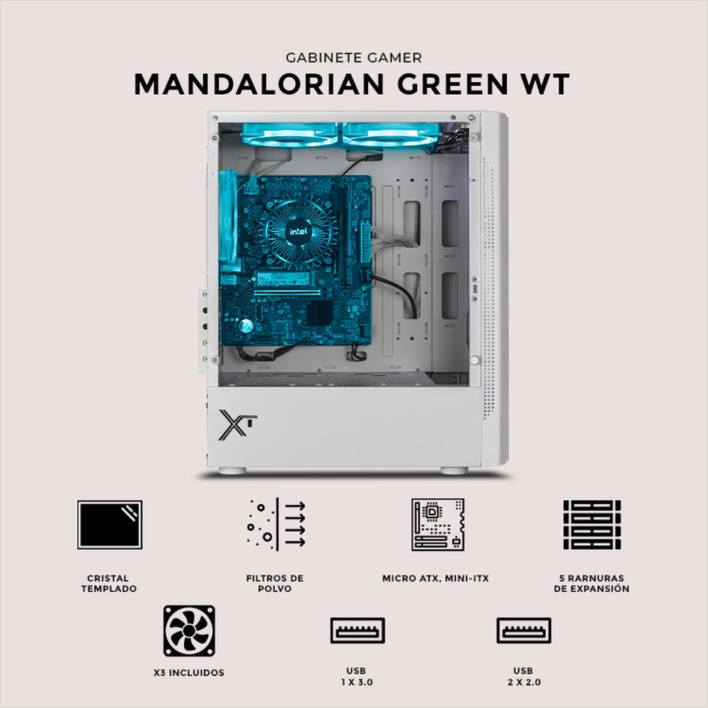 Foto 6 pulgar | Gabinete Gamer Xtreme Pc Gaming Mandalorian Green V2 Edition Micro Torre Micro Atx 3 Fan Cristal Templado Rgb Blanco