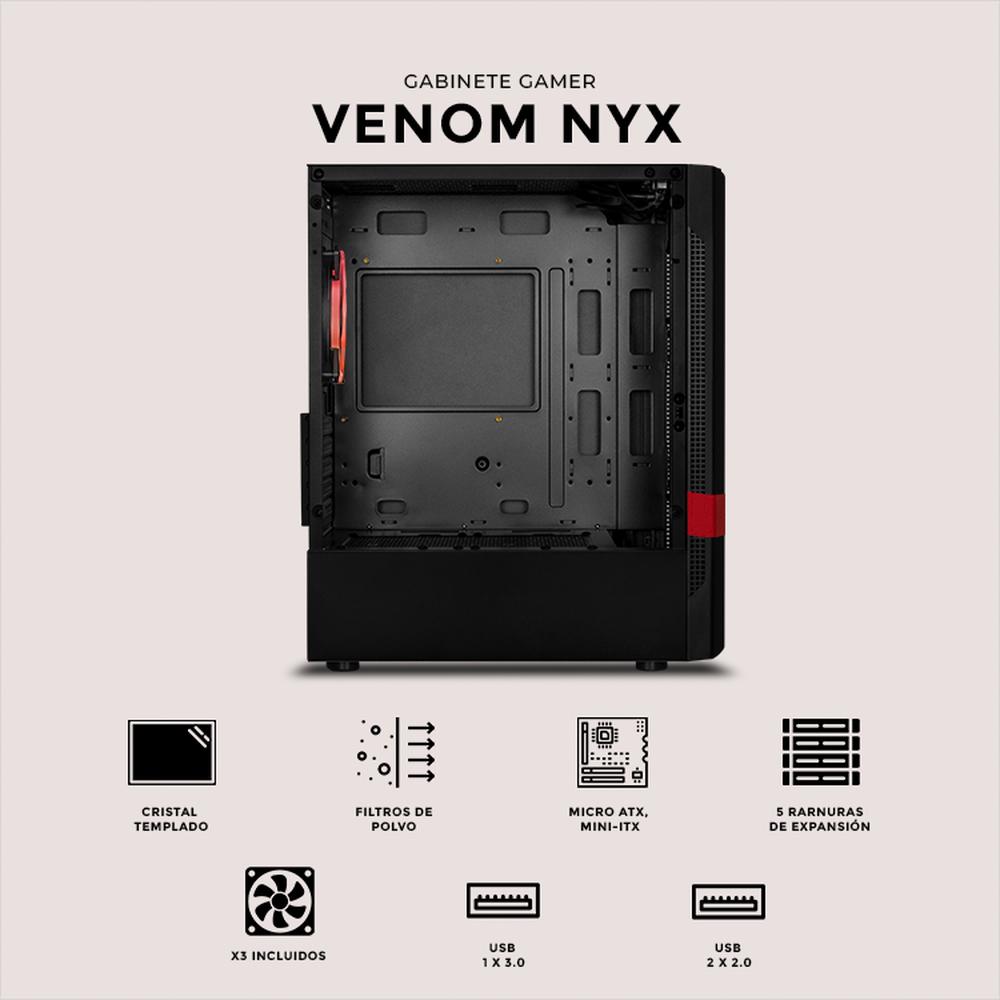 Foto 6 pulgar | Gabinete Gamer Xtreme Pc Gaming Venom V3 Edition Micro Torre Micro Atx 3 Fan Cristal Templado Rgb Negro