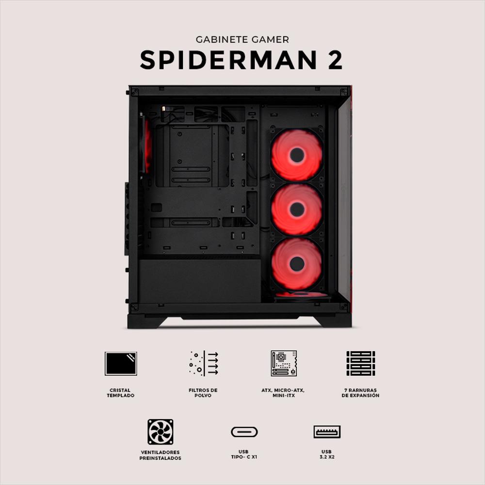 Foto 6 pulgar | Gabinete Gamer Xtreme PC Gaming Spider-man II V3 Edition Media Torre Atx 5 Fan Usb-C Cristal Templado Argb Negro