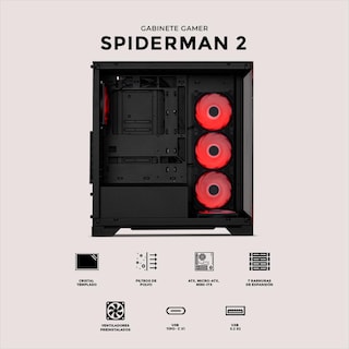 Foto 5 | Gabinete Gamer Xtreme PC Gaming Spider-man II V3 Edition Media Torre Atx 5 Fan Usb-C Cristal Templado Argb Negro