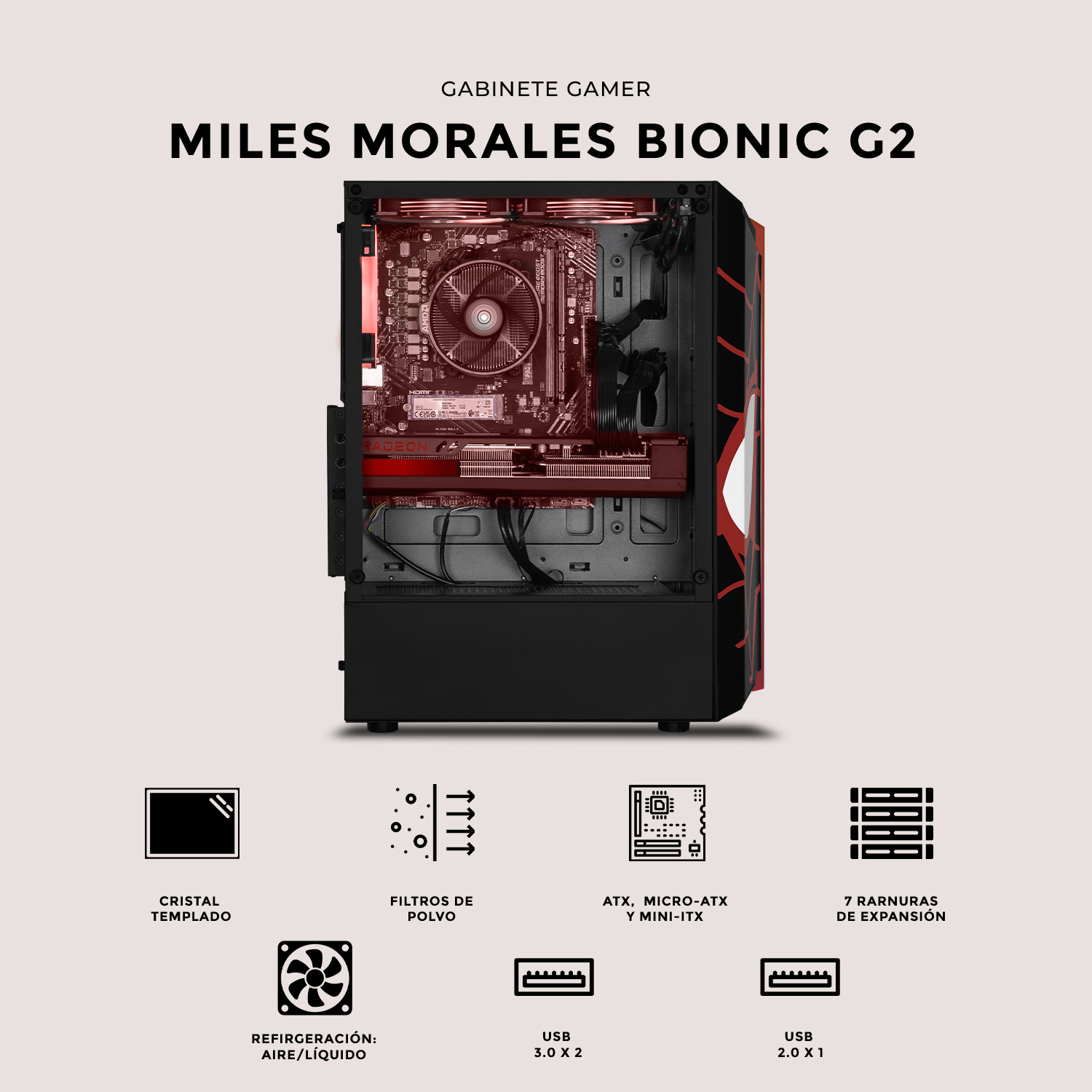 Foto 6 pulgar | Gabinete Gamer Xtreme Pc Gaming Miles Morales V2 Edition Cxtmibibk Media Torre Atx 1 Fan Cristal Templado Rgb Negro