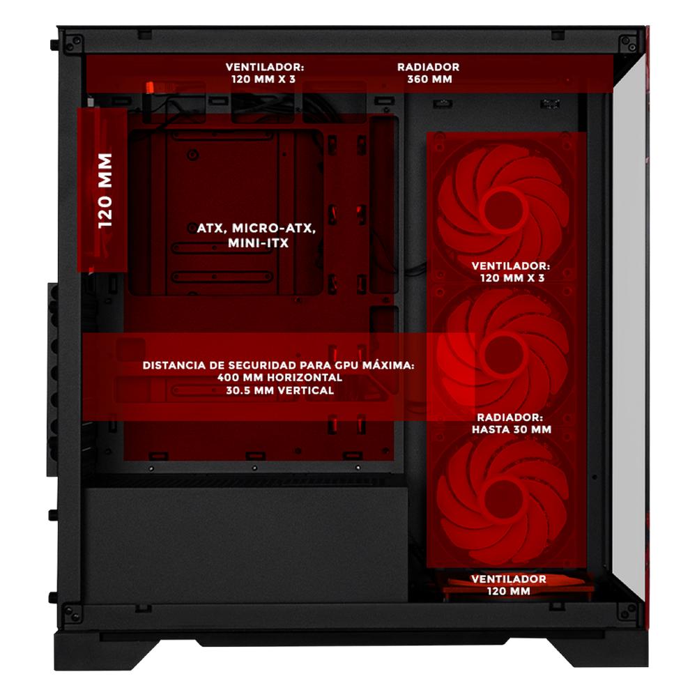 Foto 4 pulgar | Gabinete Gamer Xtreme Pc Gaming Venom V2 Edition Media Torre Atx 5 Fan Usb-c Cristal Templado Argb Negro