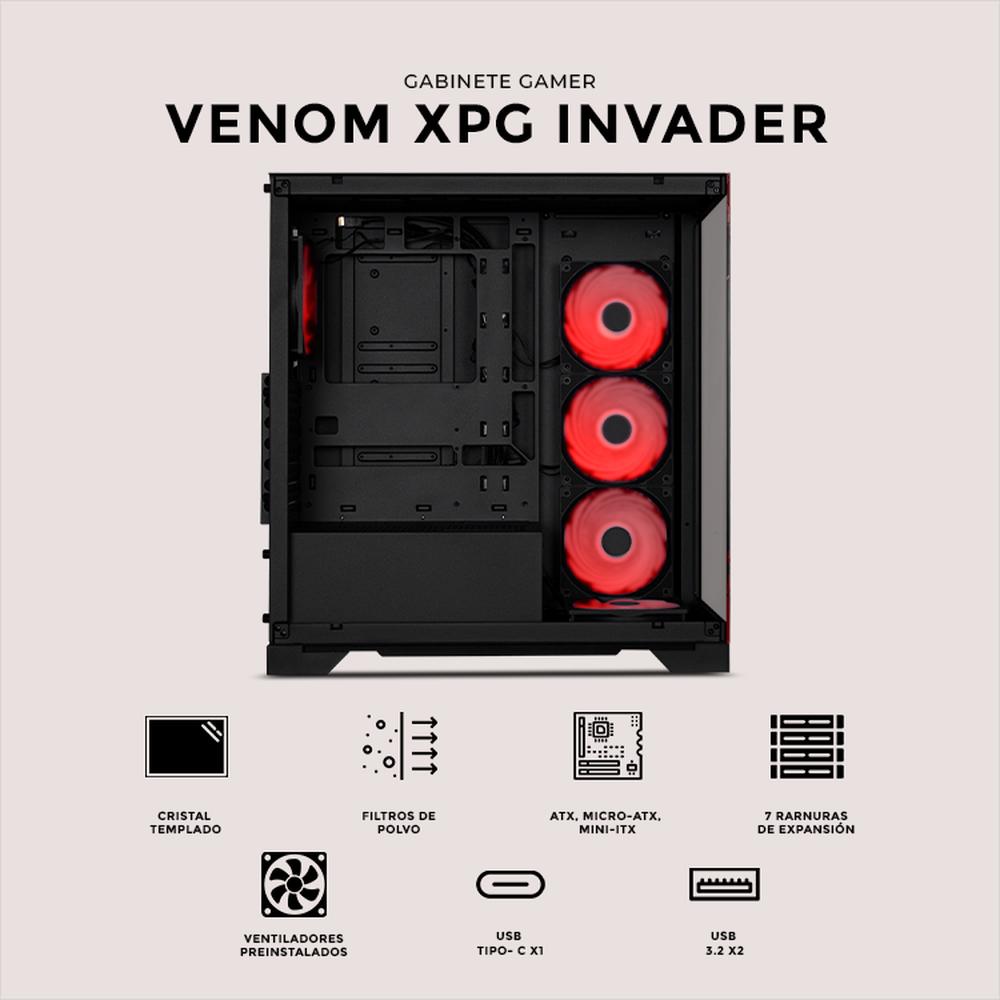 Foto 6 pulgar | Gabinete Gamer Xtreme Pc Gaming Venom V2 Edition Media Torre Atx 5 Fan Usb-c Cristal Templado Argb Negro