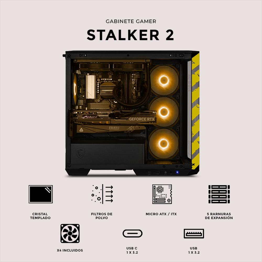 Foto 6 pulgar | Gabinete Gamer Xtreme Pc Gaming Stalker 2 Edition Micro Torre Micro Atx 4 Fan Usb-c Cristal Templado Argb Negro