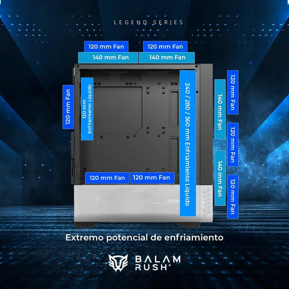 Foto 5 pulgar | Gabinete Gamer Balam Rush Nitrox Crystal 5500cbw Atx Media Torre 3 Fan Argb Cristal Templado Frente Cristal Usb-c