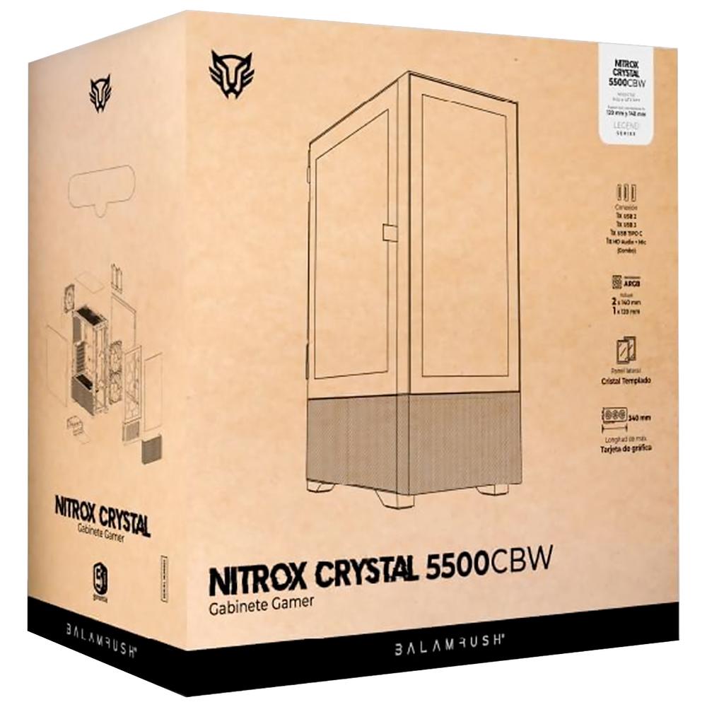 Foto 7 pulgar | Gabinete Gamer Balam Rush Nitrox Crystal 5500cbw Atx Media Torre 3 Fan Argb Cristal Templado Frente Cristal Usb-c