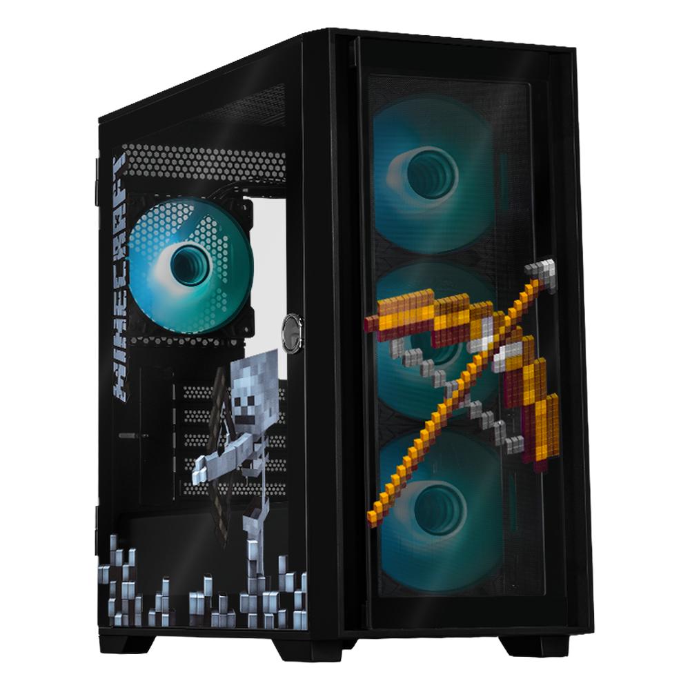 Foto 2 pulgar | Gabinete Gamer Xtreme Pc Gaming Minecraft Skeleton Micro Atx 4 Fan Usb-c Cristal Templado Frente Intercambiable Argb