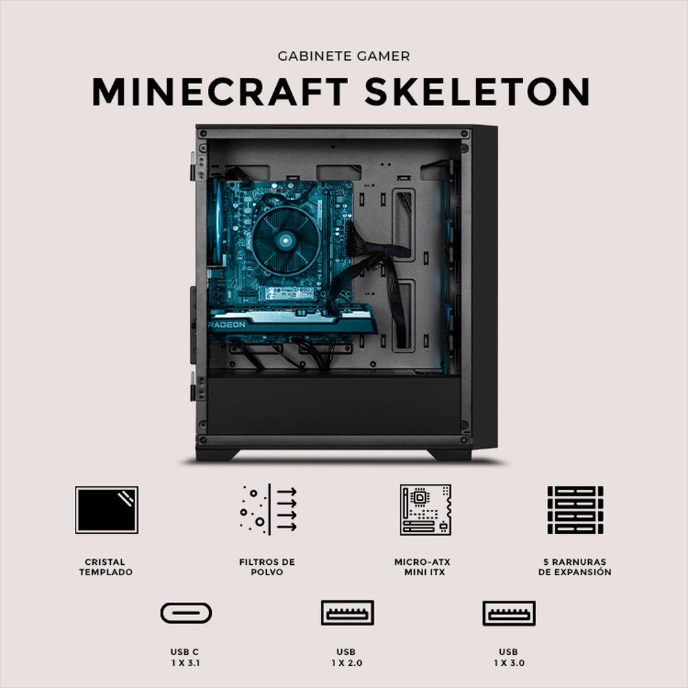 Foto 6 pulgar | Gabinete Gamer Xtreme Pc Gaming Minecraft Skeleton Micro Atx 4 Fan Usb-c Cristal Templado Frente Intercambiable Argb