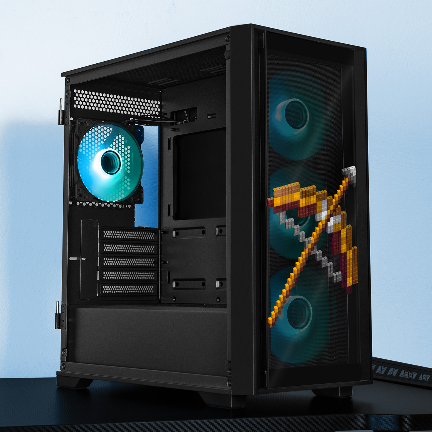 Foto 8 | Gabinete Gamer Xtreme Pc Gaming Minecraft Skeleton Micro Atx 4 Fan Usb-c Cristal Templado Frente Intercambiable Argb