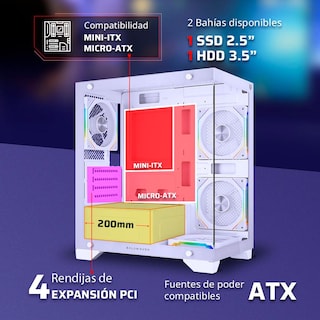 Foto 2 | Gabinete Gamer Balam Rush Tank Perform 3600 Micro Atx Mini Torre 4 Fan Cristal Templado Argb Blanco Br-941648