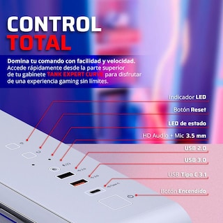 Foto 3 | Gabinete Gamer Balam Rush Tank Expert Curve 7400 Atx Media Torre 4 Fan Cristal Templado Usb-c Argb Blanco Br-941600