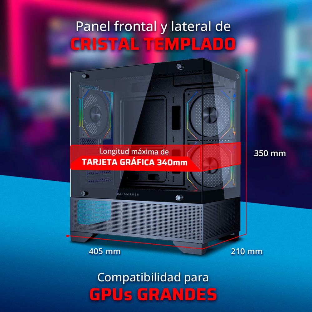 Foto 3 pulgar | Gabinete Gamer Balam Rush Tank Perform 3200 Micro Atx Mini Torre 3 Fan Cristal Templado ARGB Negro Br-941655