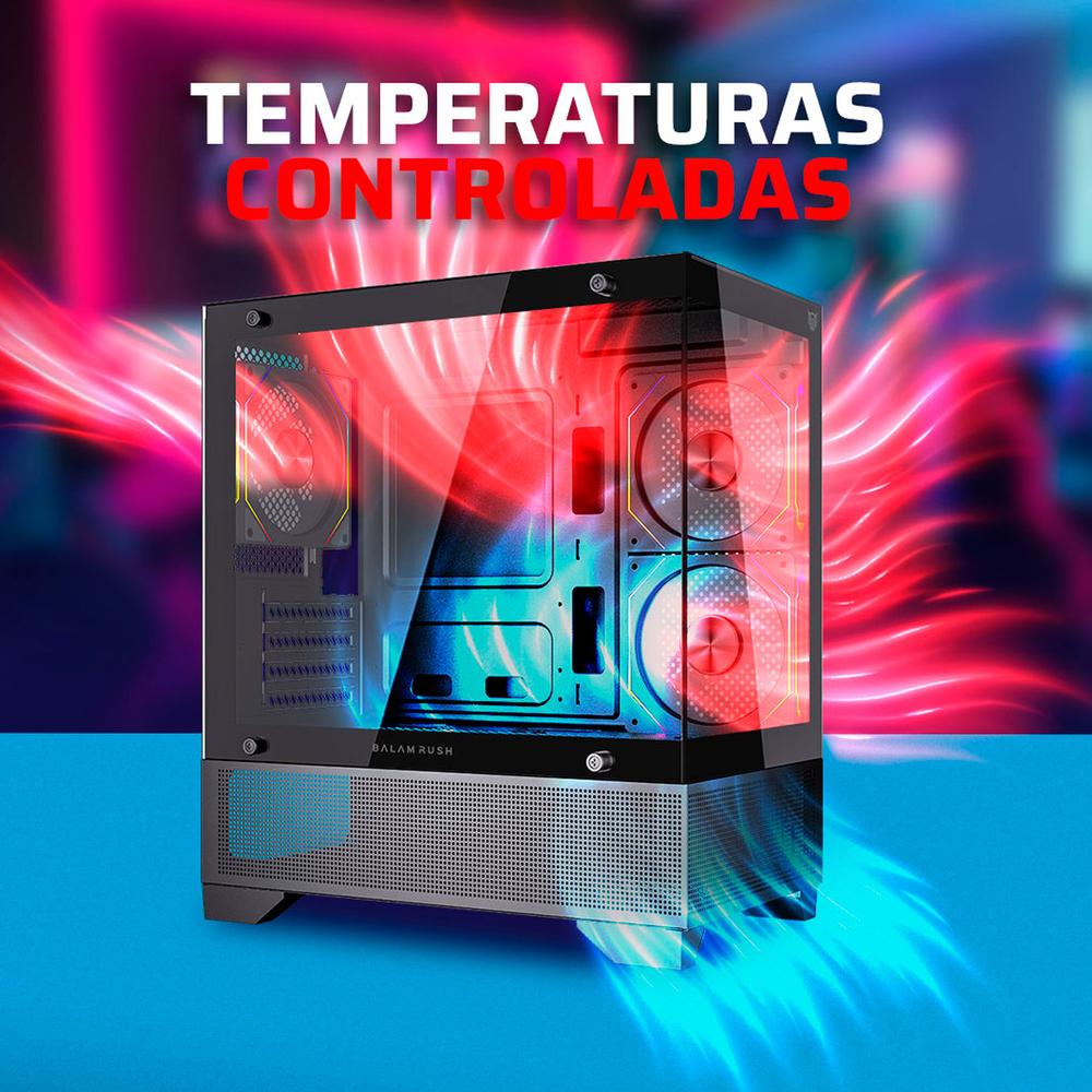 Foto 4 pulgar | Gabinete Gamer Balam Rush Tank Perform 3200 Micro Atx Mini Torre 3 Fan Cristal Templado ARGB Negro Br-941655