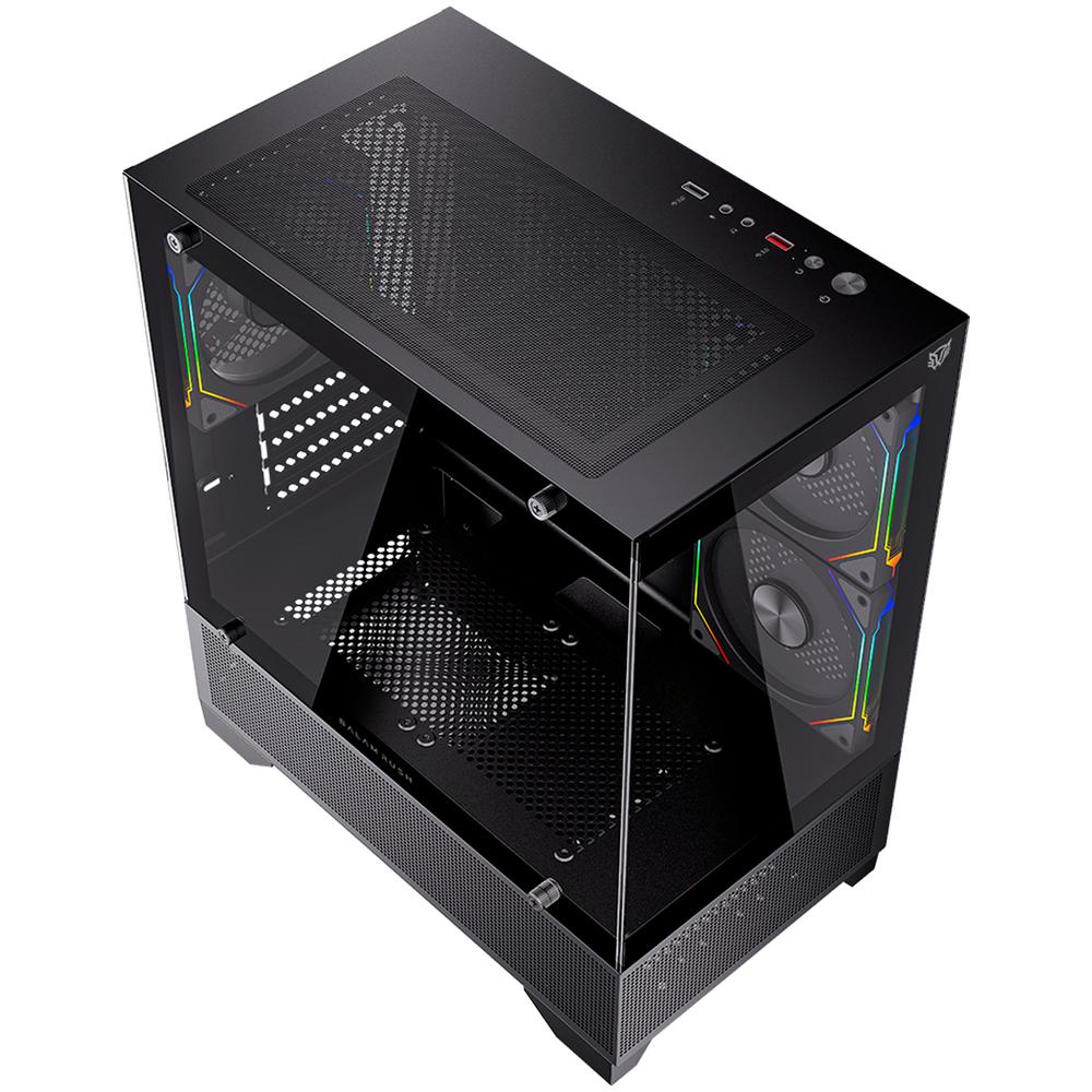 Foto 6 pulgar | Gabinete Gamer Balam Rush Tank Perform 3200 Micro Atx Mini Torre 3 Fan Cristal Templado ARGB Negro Br-941655