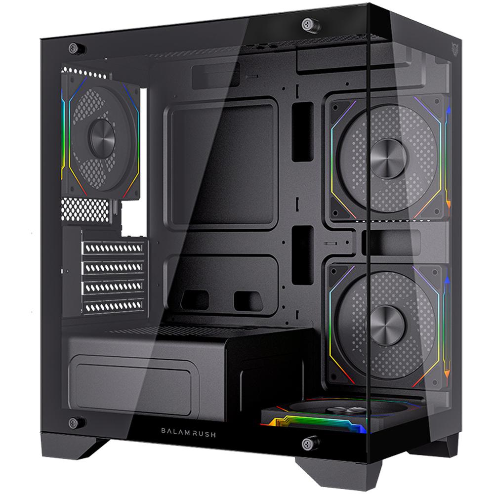 Gabinete Gamer Balam Rush Tank Perform 3600 Micro Atx Mini Torre 4 Fan Cristal Templado Argb Negro Br-941631 $1,010