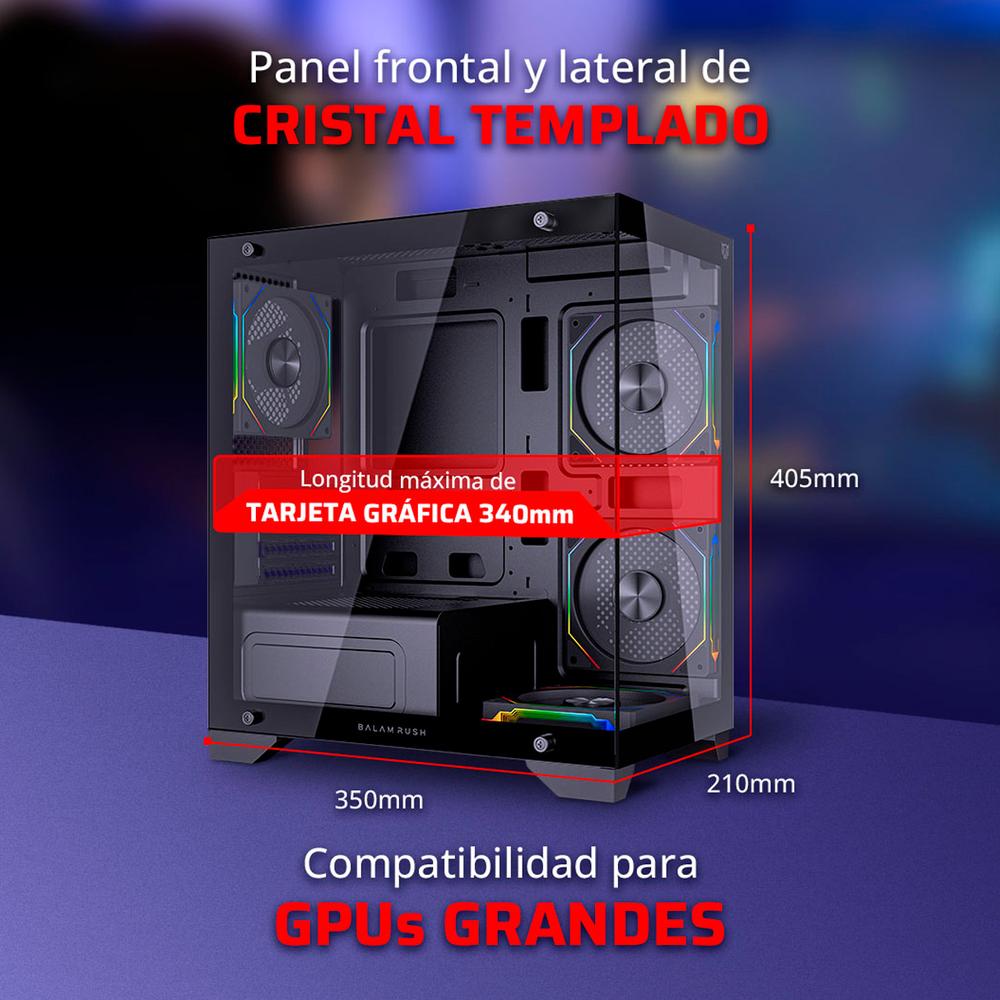 Foto 3 pulgar | Gabinete Gamer Balam Rush Tank Perform 3600 Micro Atx Mini Torre 4 Fan Cristal Templado Argb Negro Br-941631