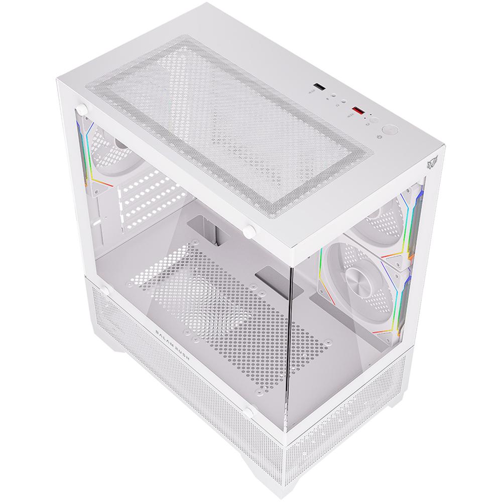 Foto 6 pulgar | Gabinete Gamer Balam Rush Tank Perform 3200 Micro Atx Mini Torre 3 Fan Cristal Templado ARGB Blanco Br-941662