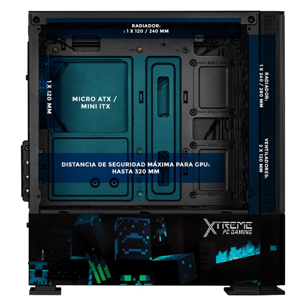 Foto 4 pulgar | Gabinete Gamer Xtreme Pc Gaming Minecraft Warden V2 Edition Micro Torre Micro Atx 3 Fan Argb Mesh Cristal Templado Negro