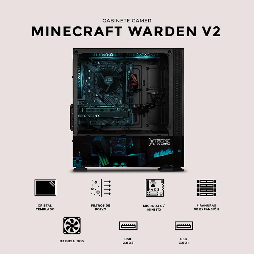 Foto 6 pulgar | Gabinete Gamer Xtreme Pc Gaming Minecraft Warden V2 Edition Micro Torre Micro Atx 3 Fan Argb Mesh Cristal Templado Negro