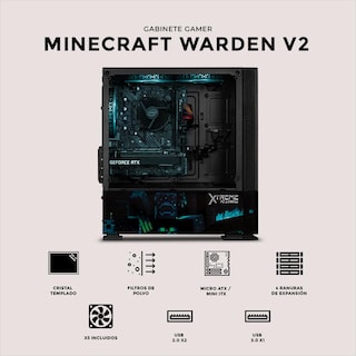 Foto 5 | Gabinete Gamer Xtreme Pc Gaming Minecraft Warden V2 Edition Micro Torre Micro Atx 3 Fan Argb Mesh Cristal Templado Negro