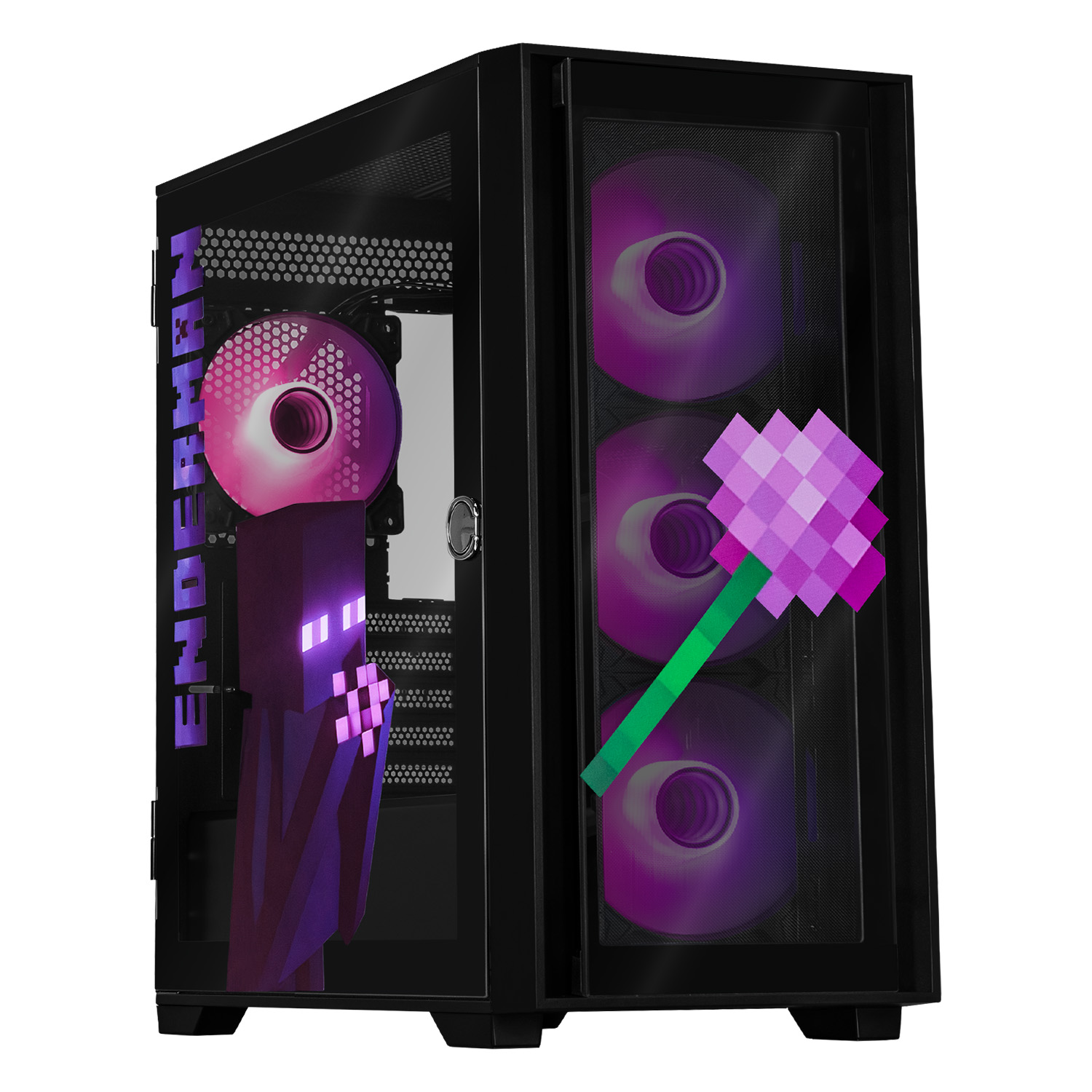 Foto 1 | Gabinete Gamer Xtreme Pc Gaming Minecraft Enderman Edition Micro Atx 4 Fan Usb-c Cristal Templado Frente Intercambia