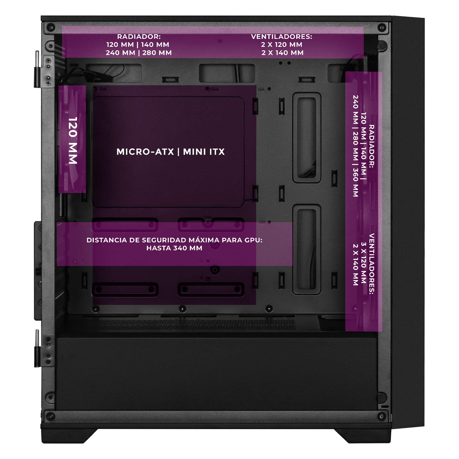 Foto 3 | Gabinete Gamer Xtreme Pc Gaming Minecraft Enderman Edition Micro Atx 4 Fan Usb-c Cristal Templado Frente Intercambia