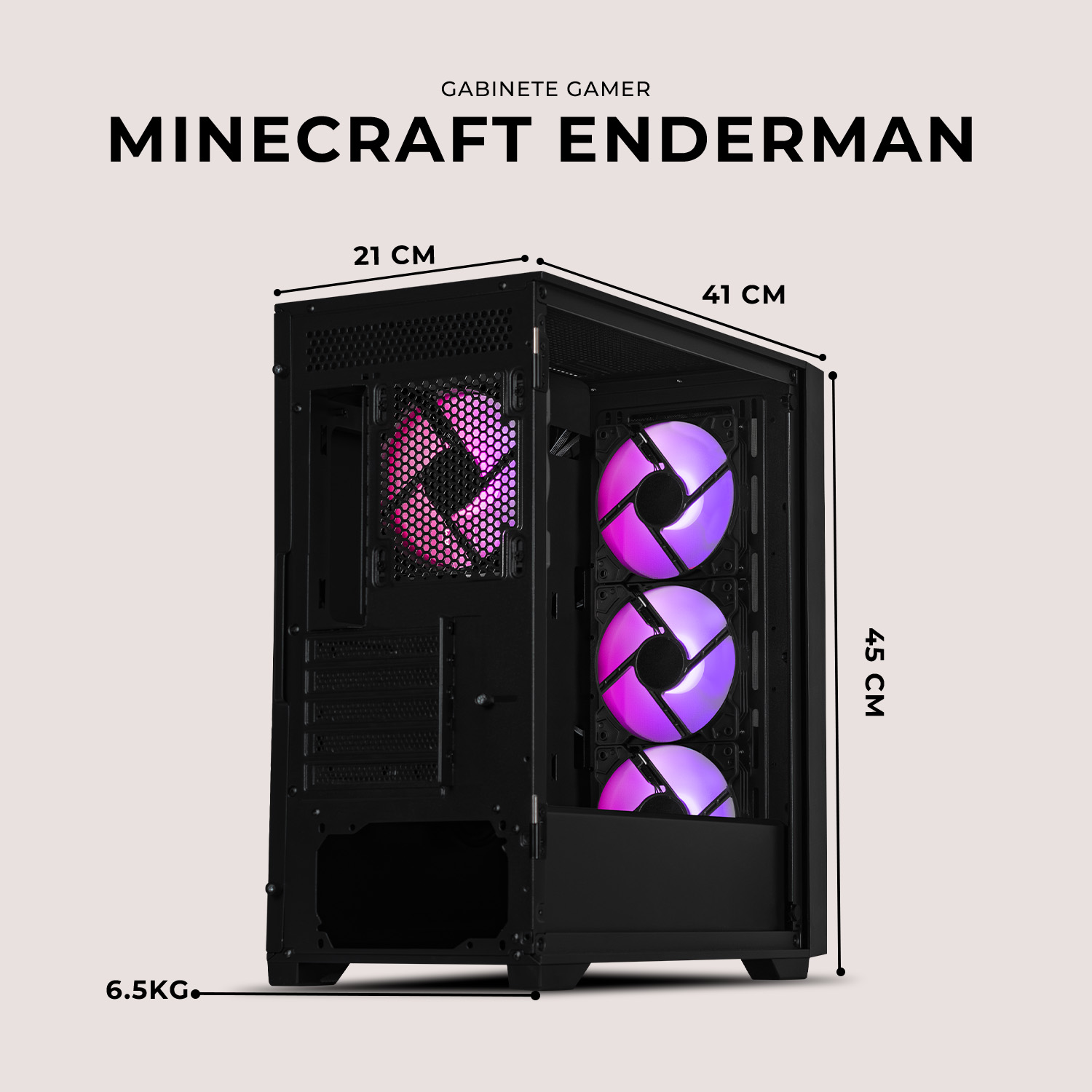 Foto 6 | Gabinete Gamer Xtreme Pc Gaming Minecraft Enderman Edition Micro Atx 4 Fan Usb-c Cristal Templado Frente Intercambia