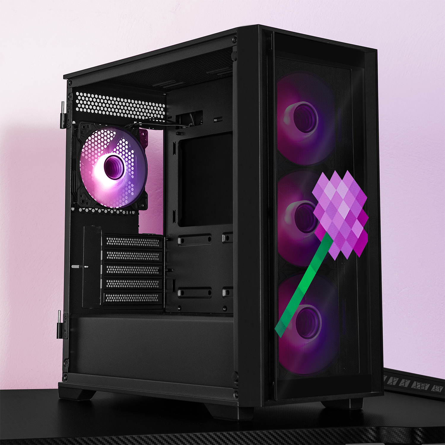 Foto 8 | Gabinete Gamer Xtreme Pc Gaming Minecraft Enderman Edition Micro Atx 4 Fan Usb-c Cristal Templado Frente Intercambia