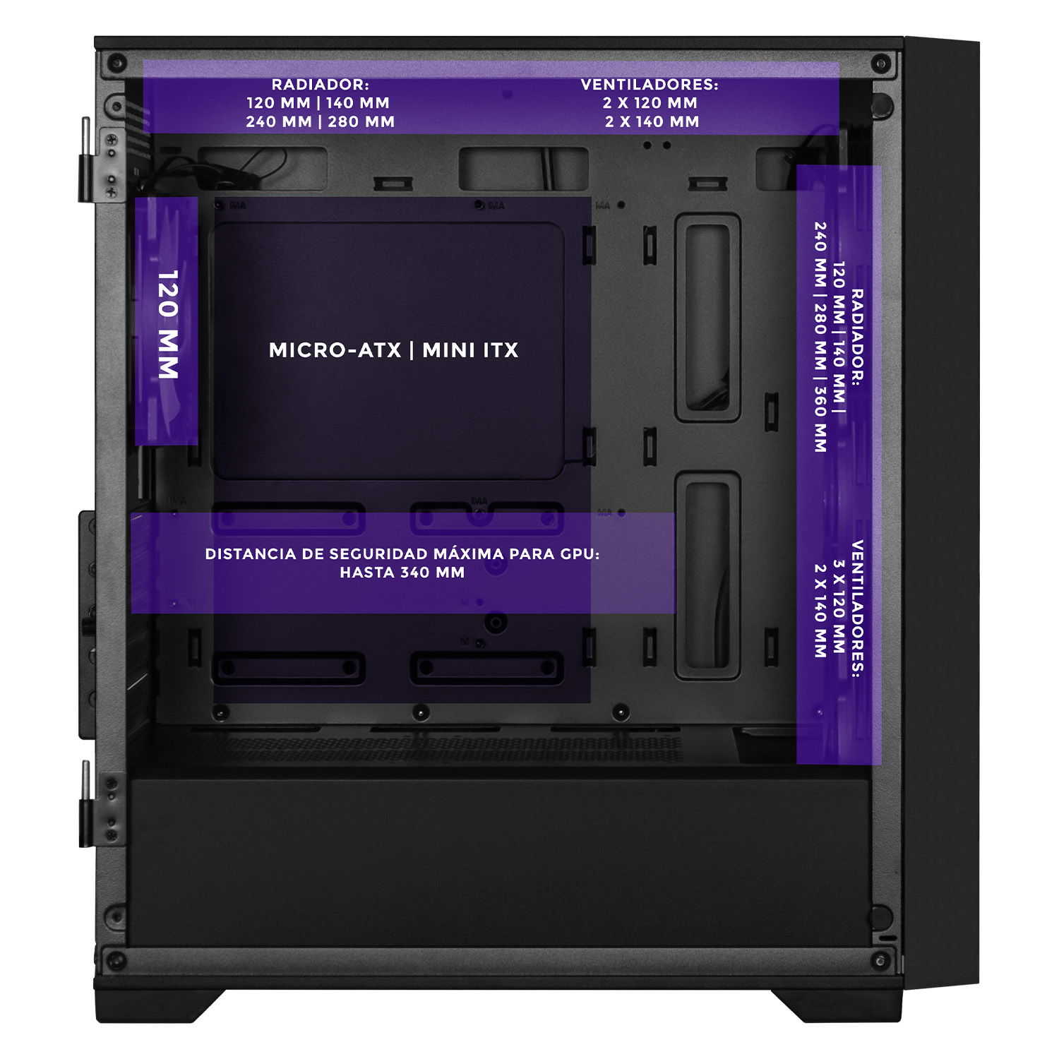 Foto 3 | Gabinete Gamer Xtreme Pc Gaming Minecraft Ender Dragon Micro Atx 4 Fan Usb-c Cristal Templado Frente Intercambiable Argb