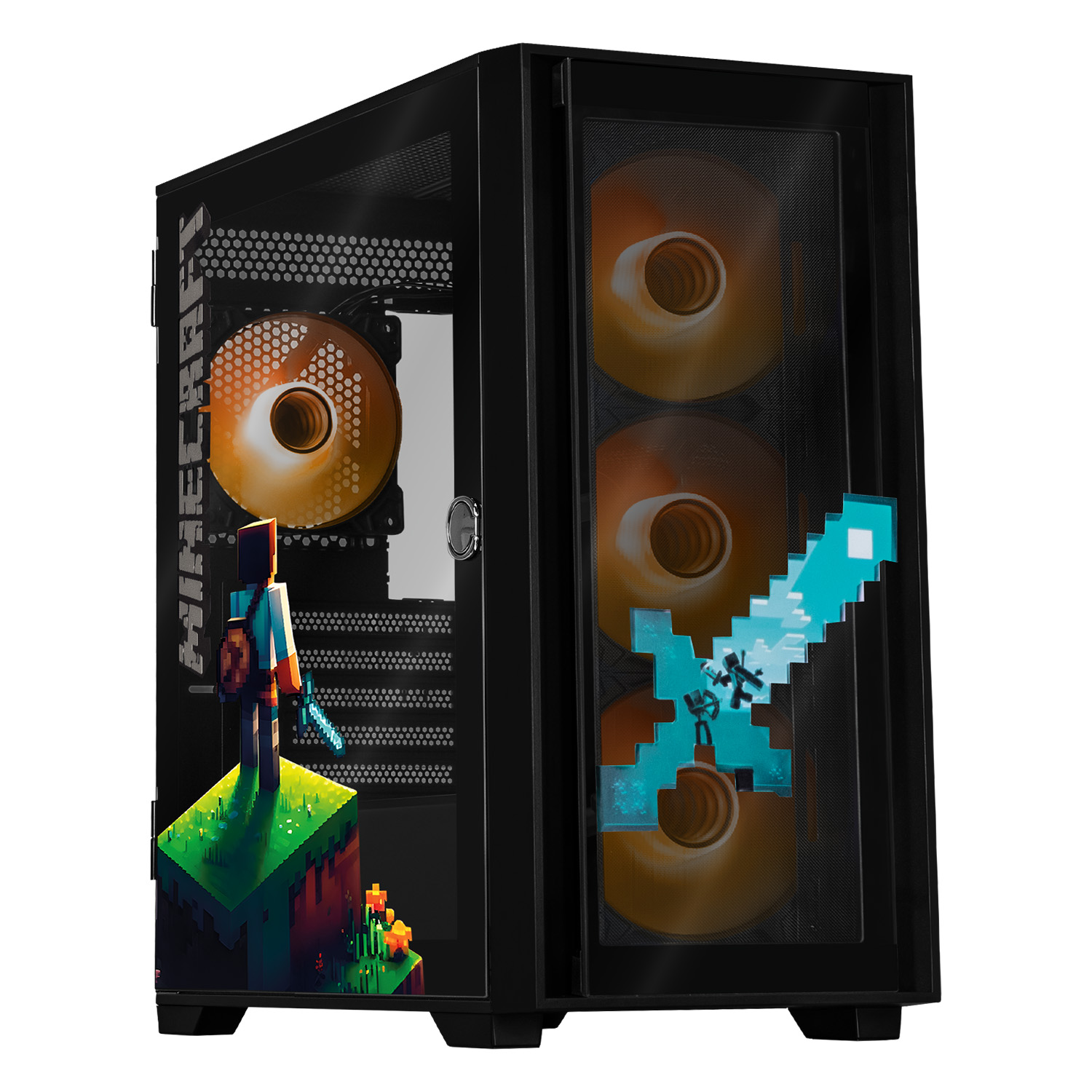 Foto 2 pulgar | Gabinete Gamer Xtreme Pc Gaming Minecraft Steve Micro Torre Micro Atx 4 Fan Usb-c Cristal Templado Frente Intercamb