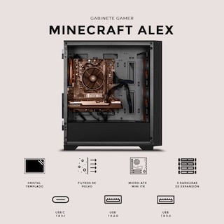 Foto 5 | Gabinete Gamer Xtreme Pc Gaming Minecraft Steve Micro Torre Micro Atx 4 Fan Usb-c Cristal Templado Frente Intercamb