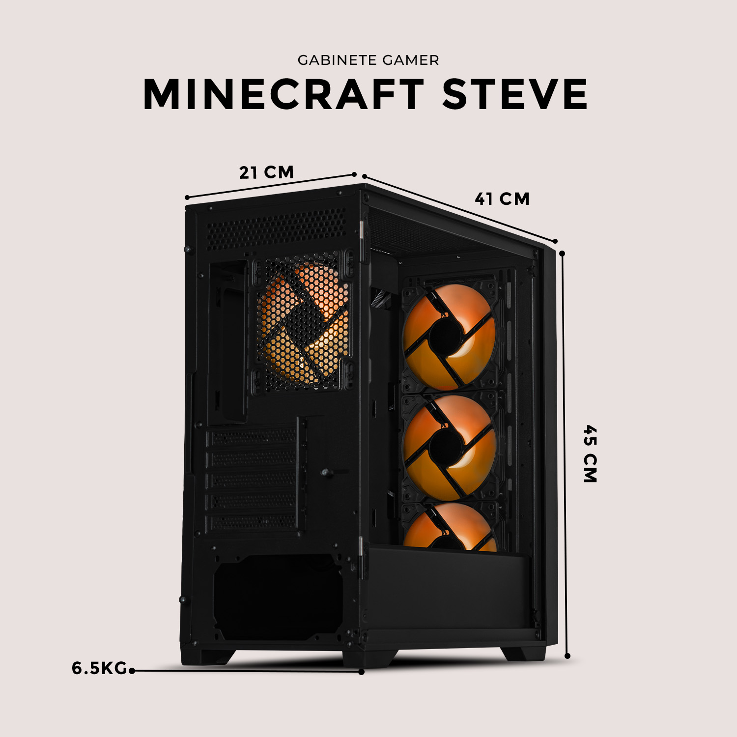 Foto 7 pulgar | Gabinete Gamer Xtreme Pc Gaming Minecraft Steve Micro Torre Micro Atx 4 Fan Usb-c Cristal Templado Frente Intercamb