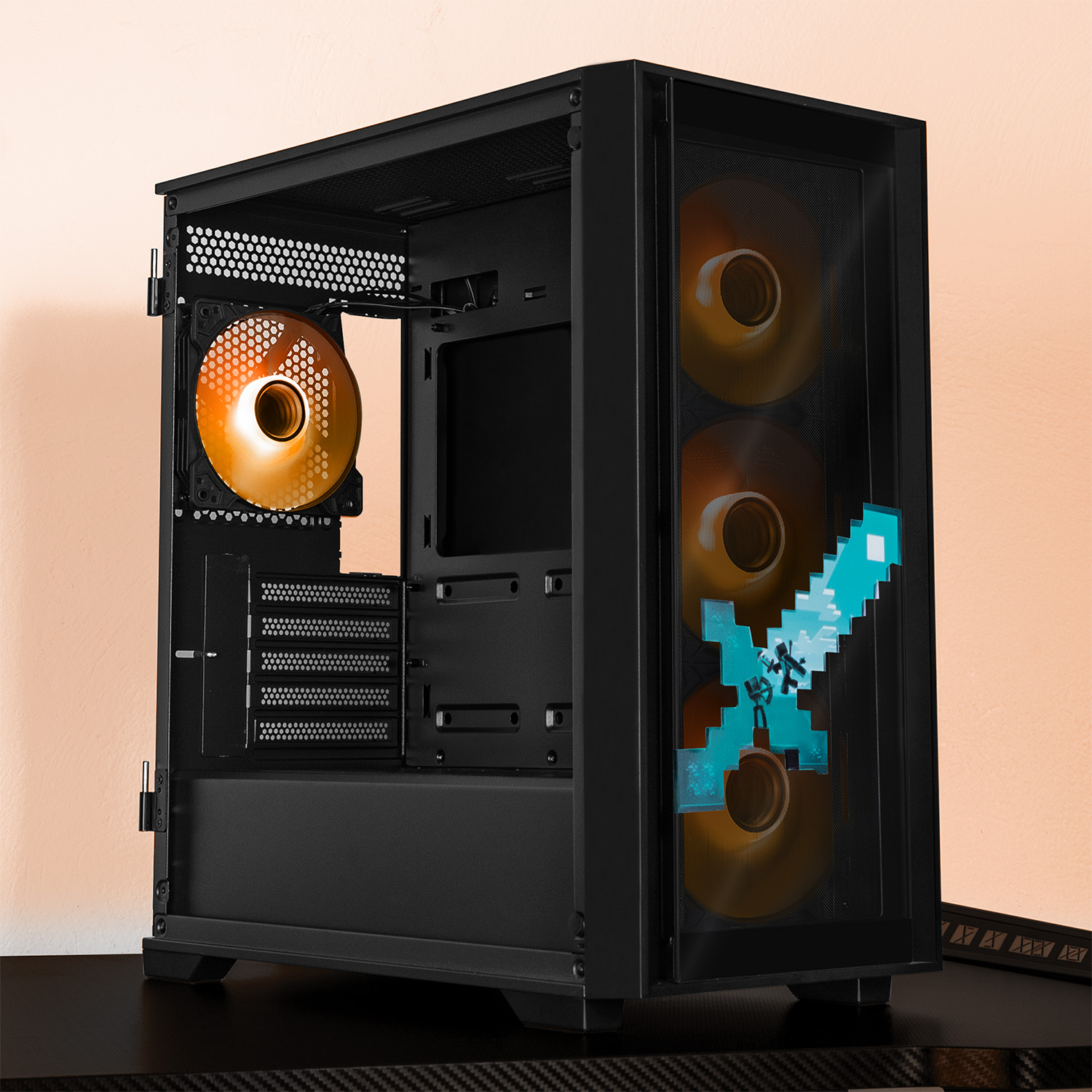 Foto 9 pulgar | Gabinete Gamer Xtreme Pc Gaming Minecraft Steve Micro Torre Micro Atx 4 Fan Usb-c Cristal Templado Frente Intercamb