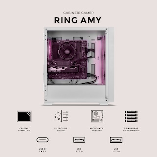 Foto 5 | Gabinete Gamer Xtreme Pc Gaming Ring Amy Edition Mini Torre Micro Atx 4 Fan Argb Usb-c Cristal Templado Frente Inte