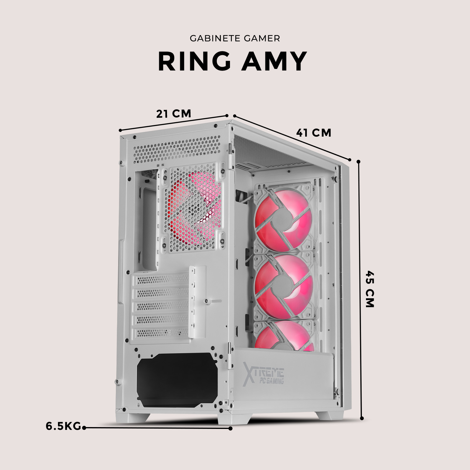 Foto 7 pulgar | Gabinete Gamer Xtreme Pc Gaming Ring Amy Edition Mini Torre Micro Atx 4 Fan Argb Usb-c Cristal Templado Frente Inte