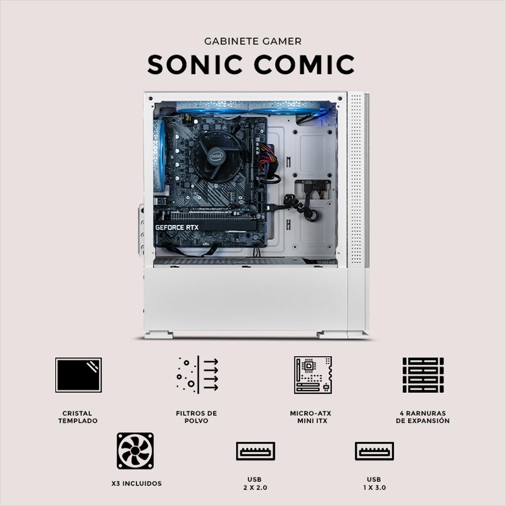 Foto 6 pulgar | Gabinete Gamer Xtreme Pc Gaming Sonic Comic Edition Mini Torre Micro Atx 3 Fan Argb Mesh Cristal Templado
