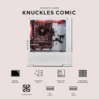 Foto 5 | Gabinete Gamer Xtreme Pc Gaming Knuckles Comic Edition Mini Torre Micro Atx 3 Fan Argb Mesh Cristal Templado