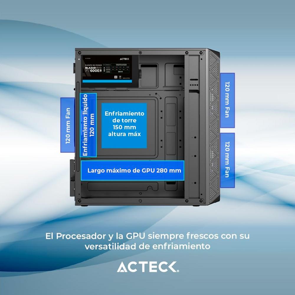 Foto 6 pulgar | Gabinete Acteck Doom Pro Mesh Gi730m Micro Atx Mini Torre 3 Fan Fuente 600w Cristal Templado Frente Malla Negro